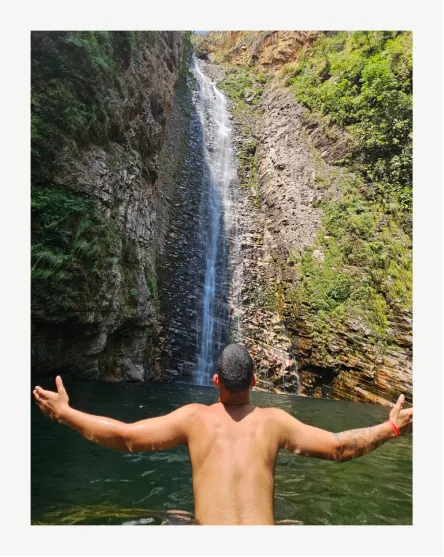 Marcos at a waterfall