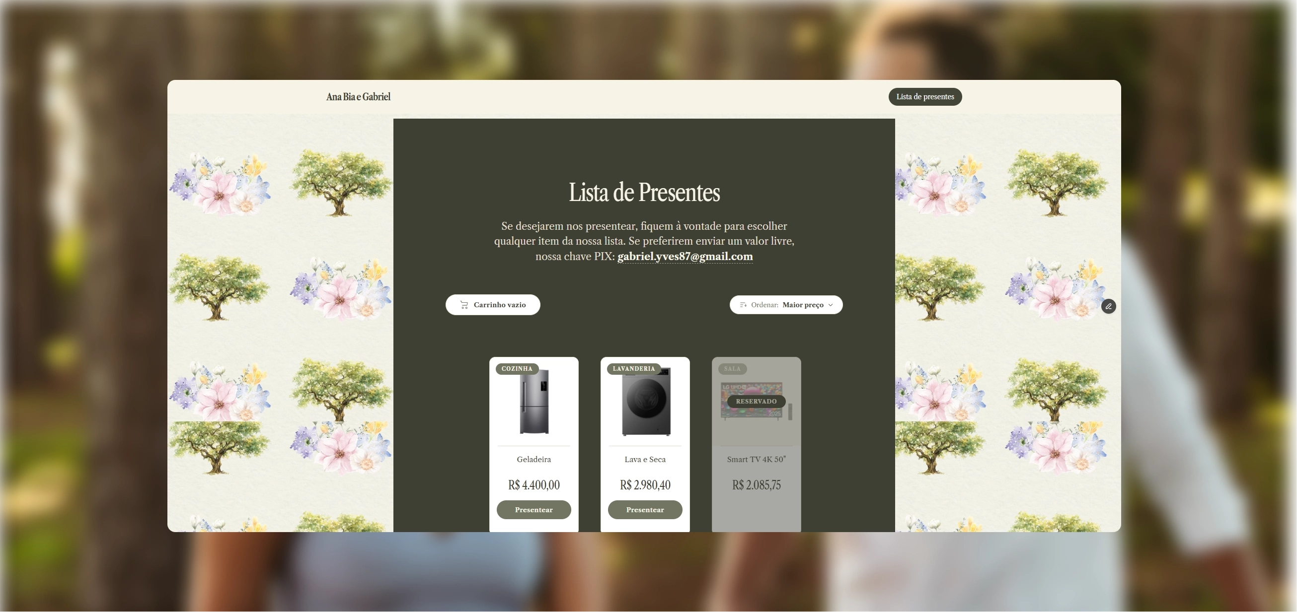 Bia & Gabriel — gift registry mockup